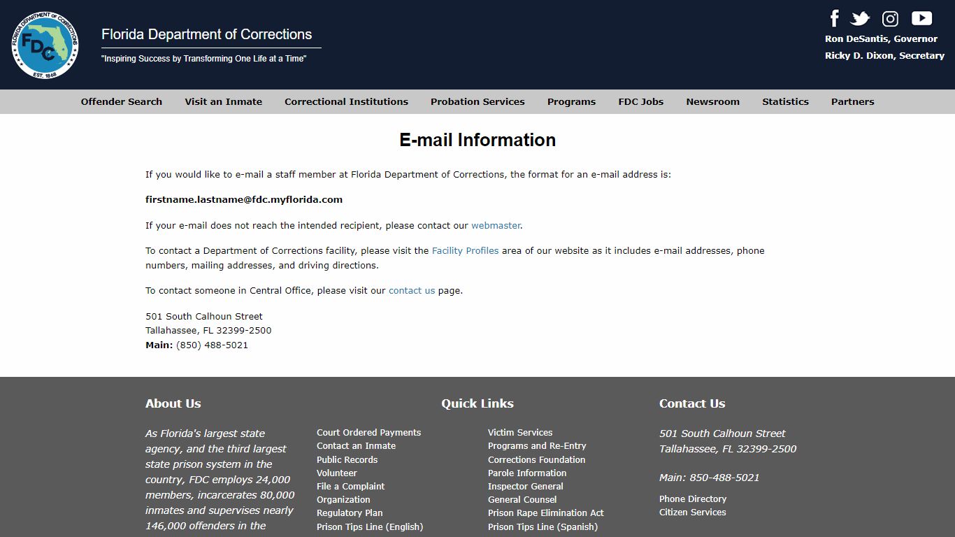 Organization, Directory, and Email Information - Florida Department of ...